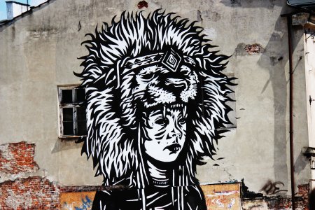 Лев граффити на стене