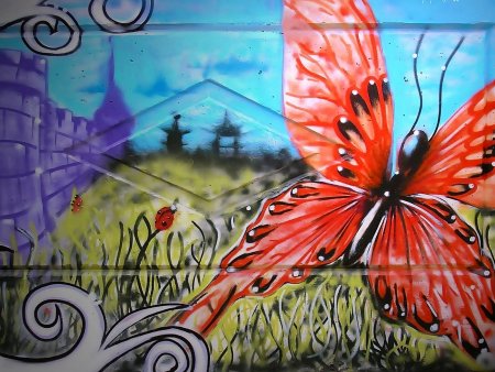 Граффити бабочка на стене