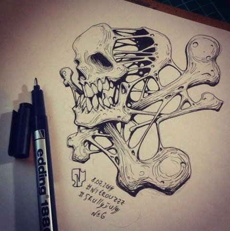 Череп арт ручкой