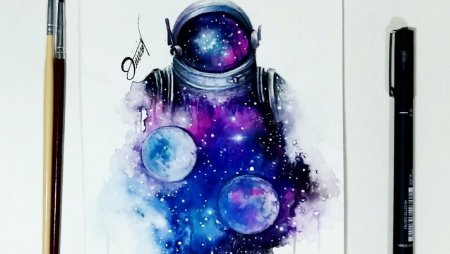 Космонавт акварель