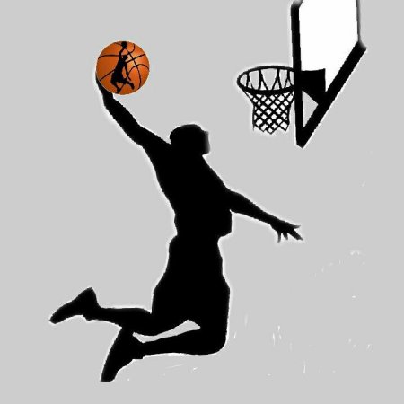 Силуэт баскетболиста в прыжке с мячом
