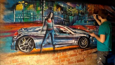 Граффити машины на стене