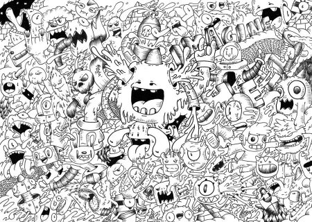 Чёрно белый дудл арт