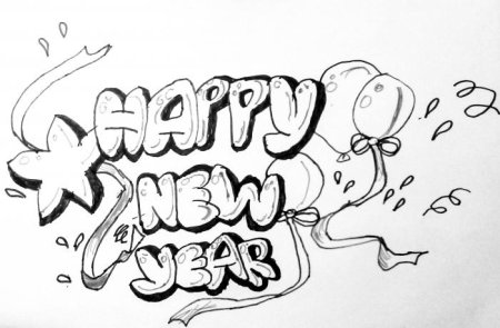Новогоднее граффити карандашом