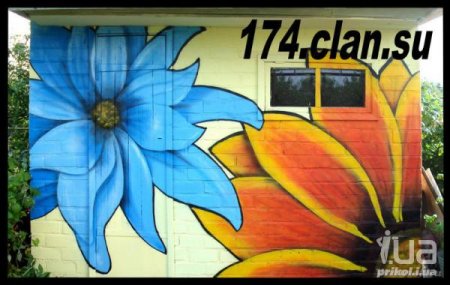 Цветы баллончиком на стене