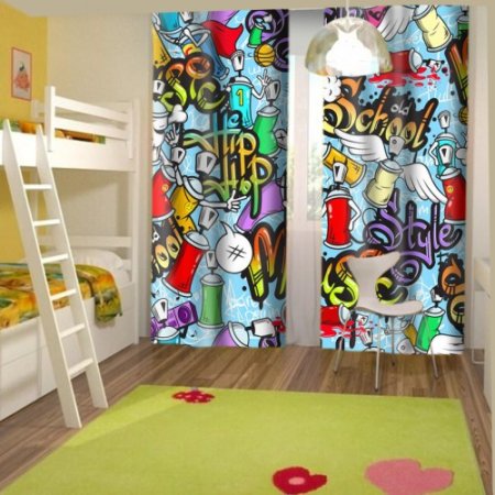 Шторы граффити в интерьере
