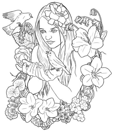 Раскраска девушка с цветами