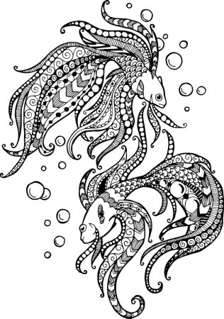 Золотая рыбка Зентангл