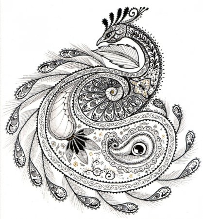 Перо павлина Зентангл