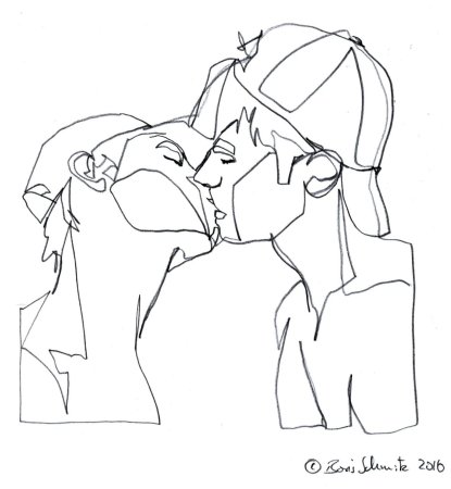 Поцелуй набросок контур