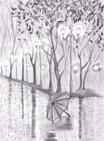 Осенний пейзаж карандашом