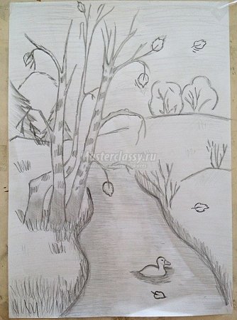 Рисунок осень карандашом