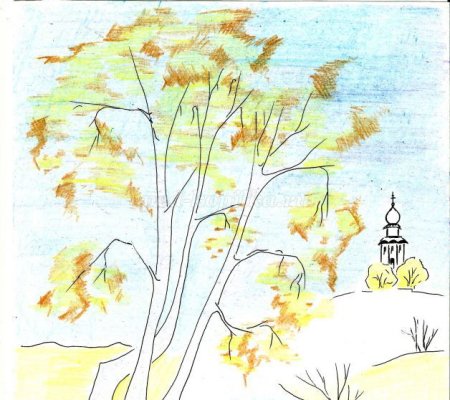 Осенний пейзаж карандашом