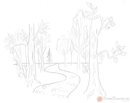 Лес рисунок карандашом для начинающих