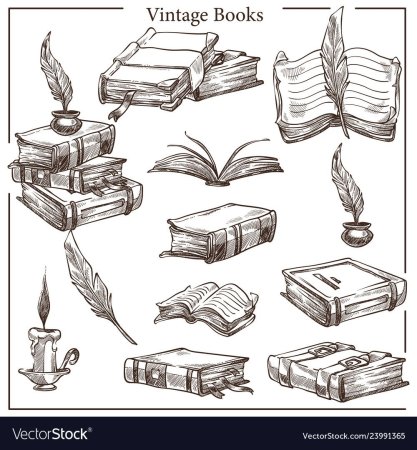 Эскиз книги и пера