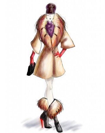 Нарисованная девушка в шубе