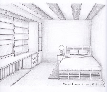 Интерьер комнаты карандашом