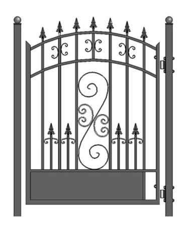Ворота кованые двустворчатые с калиткой чертеж