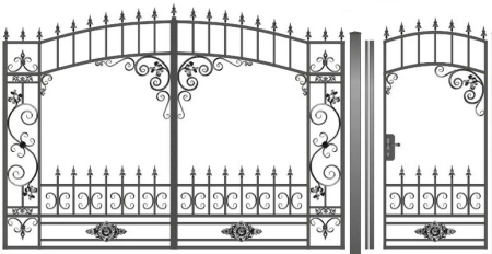 Кованные ворота размер бок 200см центр 220см.