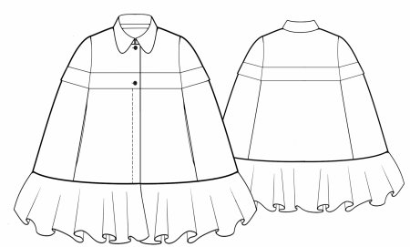 Технический эскиз платье с оборками