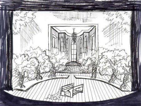 Эскиз сцены с декорациями