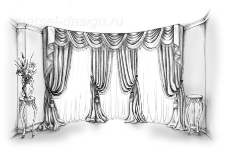 Шторы в гостиную в карандаше