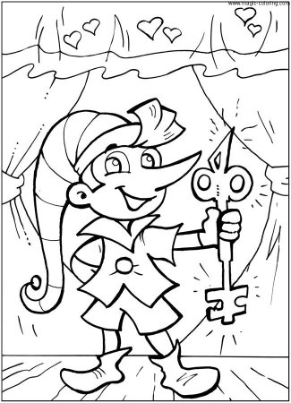 Раскраска персонажи сказки золотой ключик