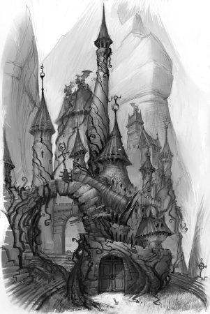 Фантастический пейзаж карандашом