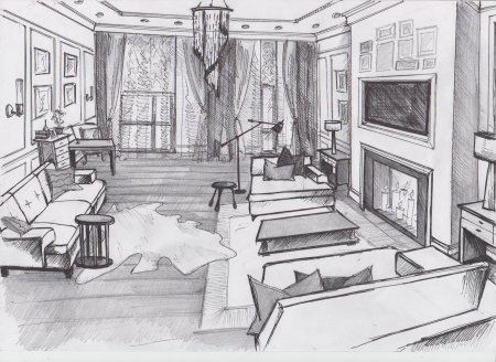 Эскиз интерьера гостиной