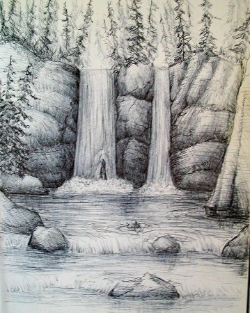 Водопад рисунок карандашом