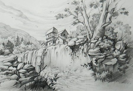 Пейзаж карандашом