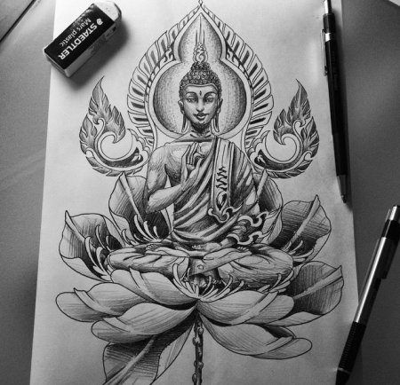 Эскиз Будда тату медитирующий монах