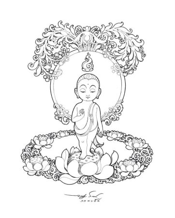 Будда Шакьямуни черно-белый