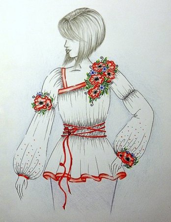 Эскиз костюма в фольклорном стиле