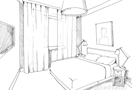 Набросок интерьера комнаты легко