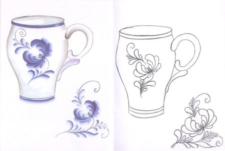 Рис Гжель тарелка чашка кувшин гуашь