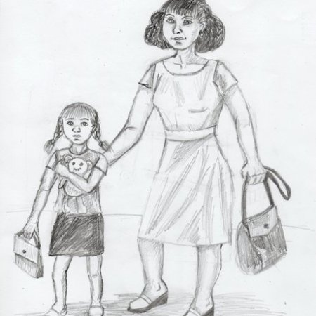 Мама и дочь рисунок карандашом