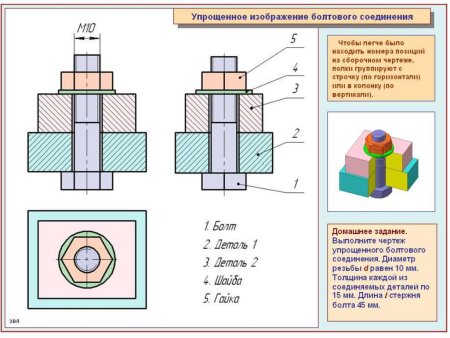 Соединение болтом сборочный чертеж