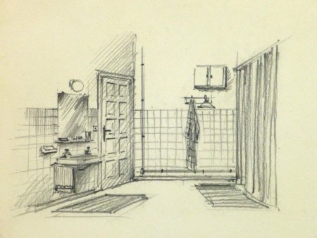 Наброски интерьера карандашом