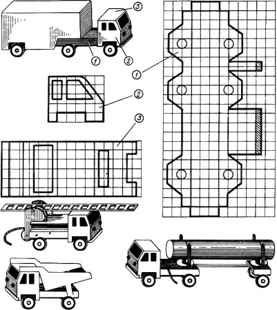 Чертёж машины из картона с размерами