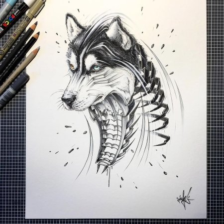Волк в стиле скетч