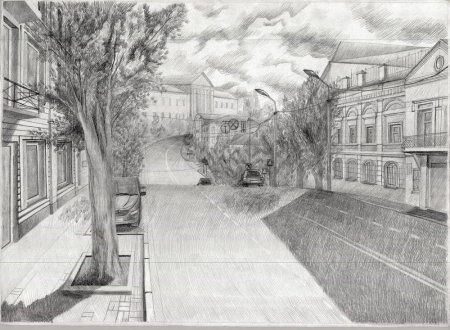 Городской пейзаж карандашом