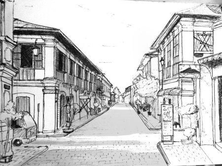 Зарисовка города линейная перспектива