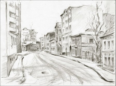 Городской пейзаж карандашом