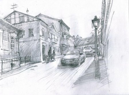 Городской пейзаж карандашом