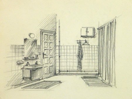 Наброски интерьера карандашом