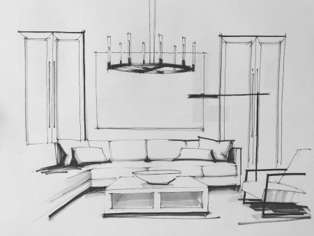 Карандашный эскиз интерьера