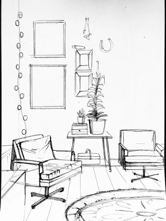 Карандашный эскиз интерьера