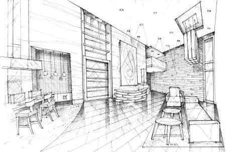 Линейный набросок интерьера