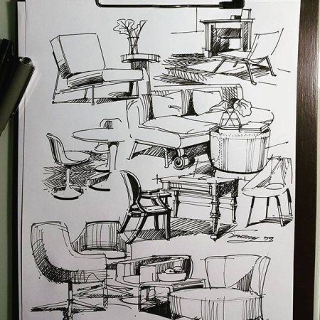 Скетчи предметов интерьера